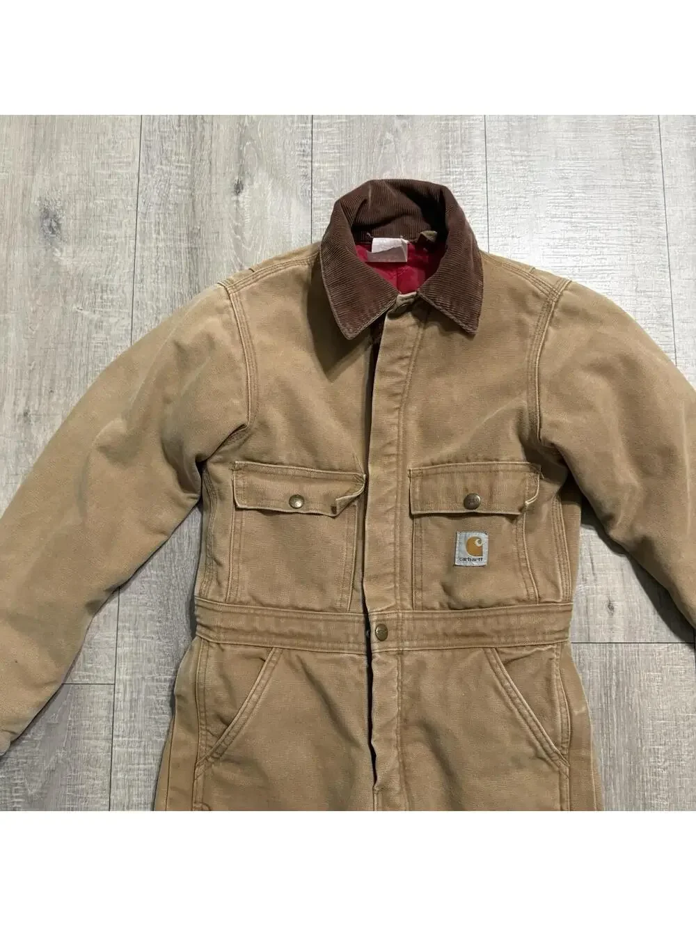 Vintage Carhartt Youth Brown Full Body Suit Distressed Union Red Quilted Medium